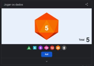 Rolador de dados do Google RPG de MEsa Online VTT