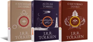 box com os 3 livros da trilogia de O Senhor dos Anéis de Tolkien