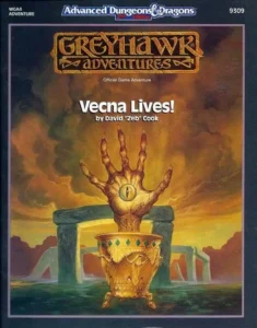 cover image of the adventure vcna lives with vecna's eye and hand appearing